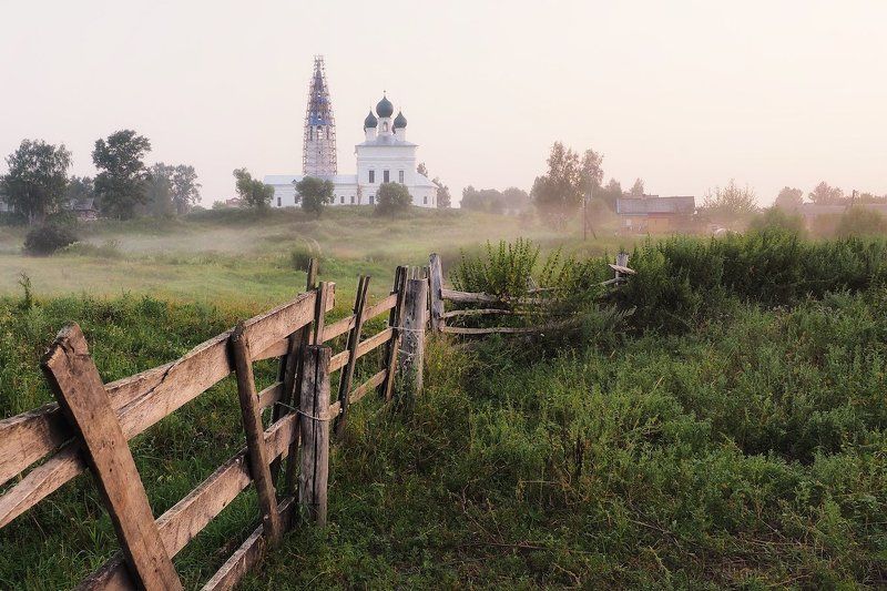 восход, лето, село осенево, туман, утро, храм, ярославль ****photo preview