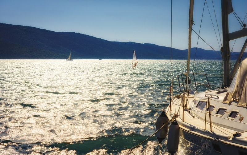 ветер, волны, закат, лето, море, остров, отпуск, путешествия, хорватия, яхта На закате в Трогире..photo preview