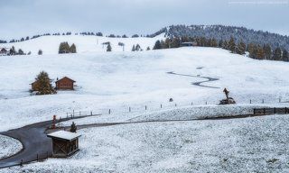 Италия. Доломиты. Снежное утро на плато Alpe di Siusi