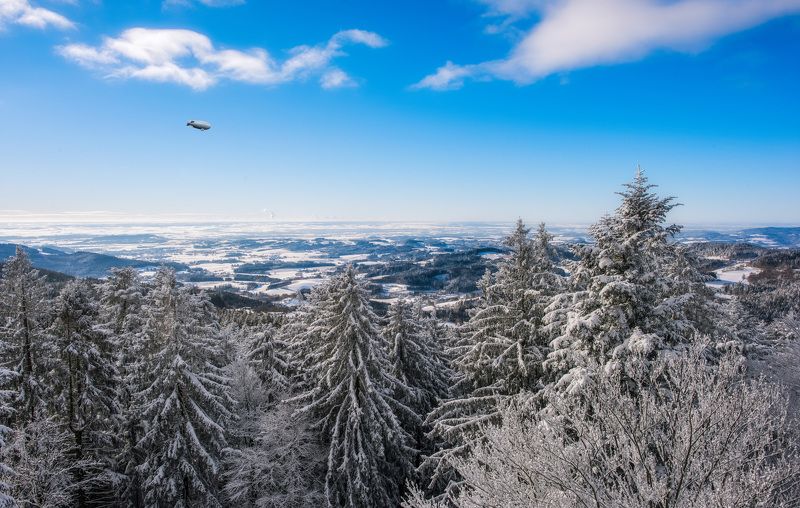 sky, forest, winter, clouds ,snow ,spruce, airship, space Spaces..photo preview