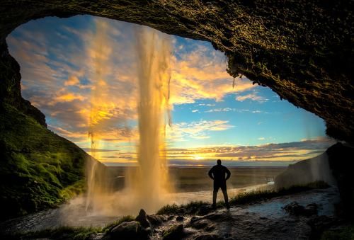 Waterfall sunset, Iceland