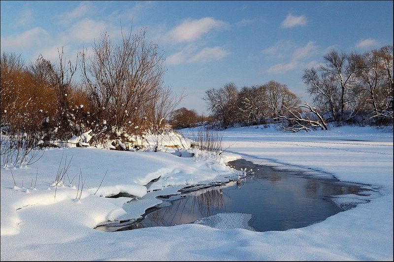 зима, речка, лед, полынья Замерзающий родникphoto preview