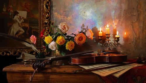 Натюрморт со скрипкой и цветами