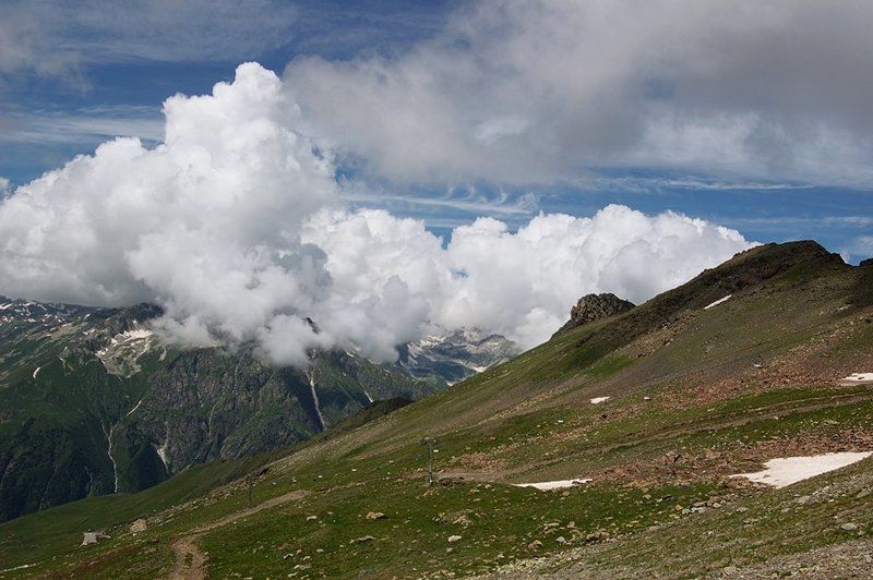 горы, пейзаж, кавказ, домбай, небо, вершины, облака, снег Про облака...photo preview