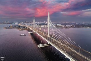 Западный скоростной диаметр, мост через Петровский фарватер, стадион Санкт-Петербург