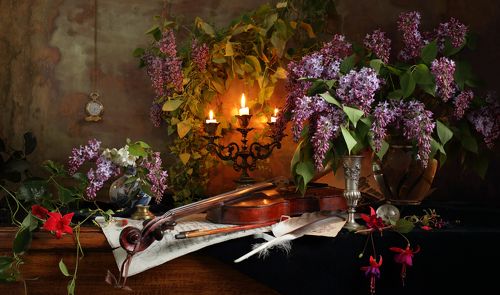 Натюрморт со скрипкой и цветами 