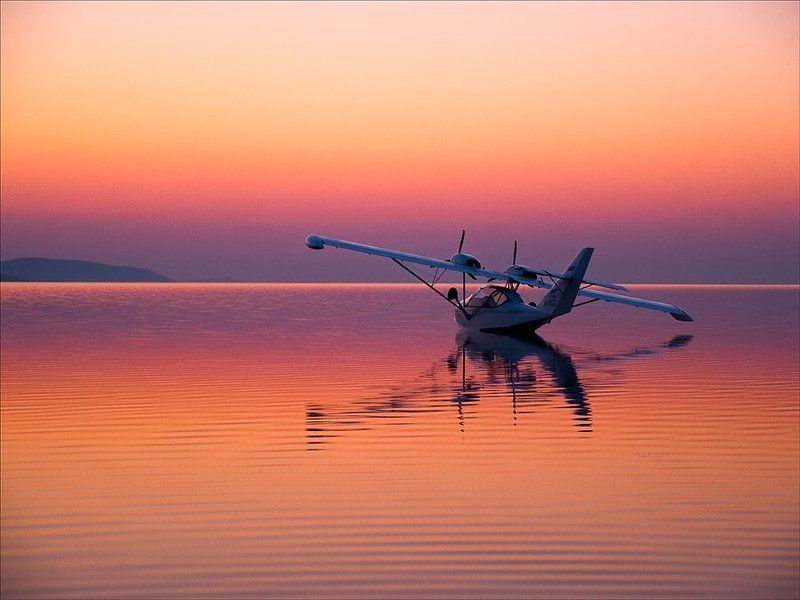 пейзаж, природа, утро, самолет Самолет на розовомphoto preview