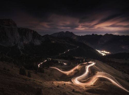 Нощ над Passo Sella - Италия
