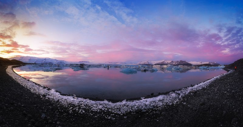 Iceland, icebergs, lagon, reflaction, ice, glacier, clouds, sunset, water, arctic, fisheye Glacier lagoonphoto preview