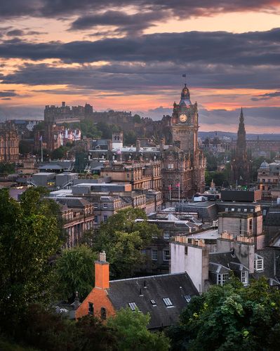 View of Edinburgh from Calton Hill at Sunset
