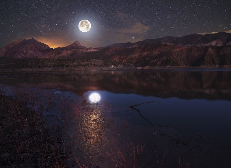 moon, landscape, astro, night , lake Лунная ночь .photo preview