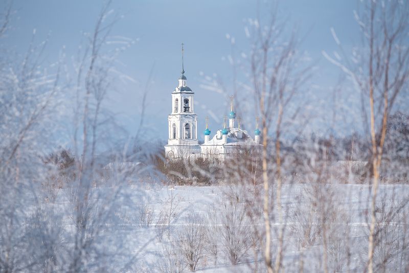 иней, храм, церковь, береза, мороз, зима Невесомостьphoto preview