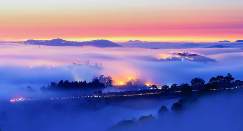 fog, road, vietnam, ray, sunrise Sunrise in Du Sinh hillphoto preview