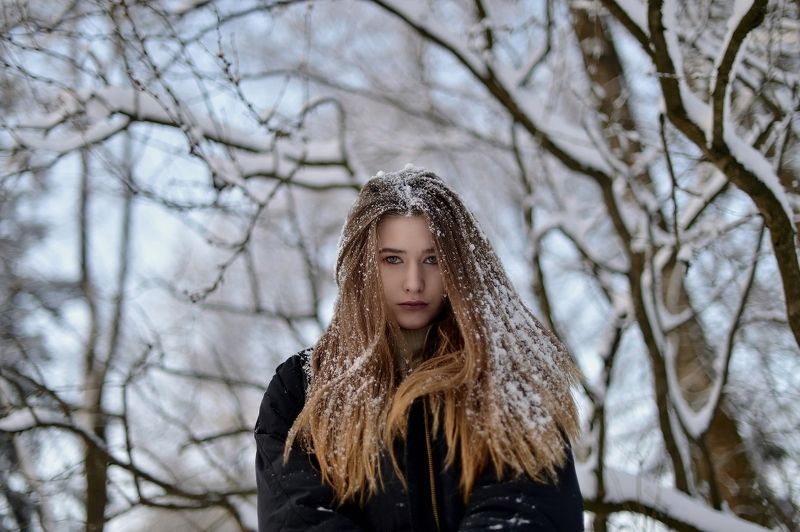 снег, девушка, красивая, длинные волосы, шуваловский парк Снежная Юляphoto preview