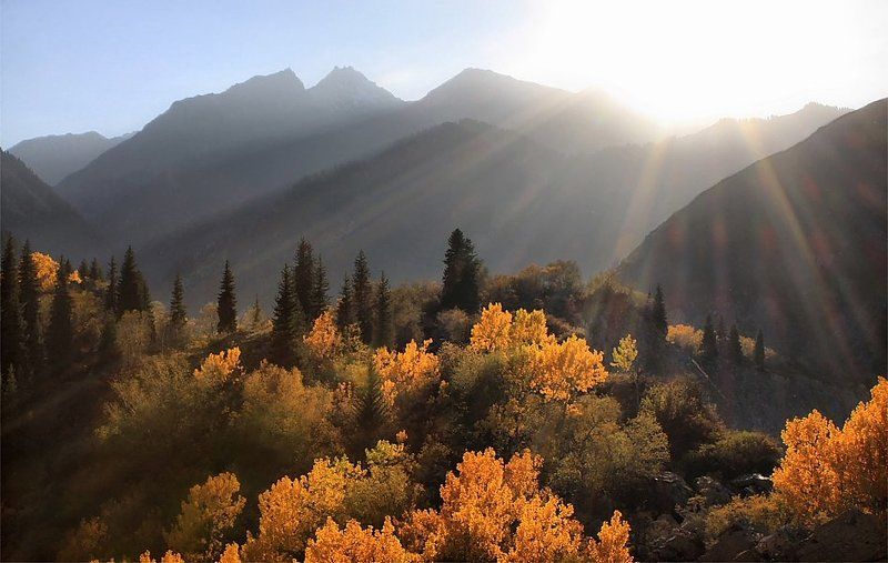 лучи,горы,осень в последних лучахphoto preview