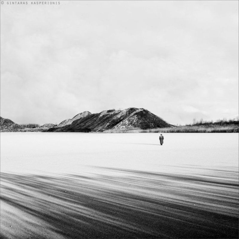woman, old, lithuania, kasperionis, alone, ice, winter, snow, lake, hill, sky, square, art Lifesphoto preview