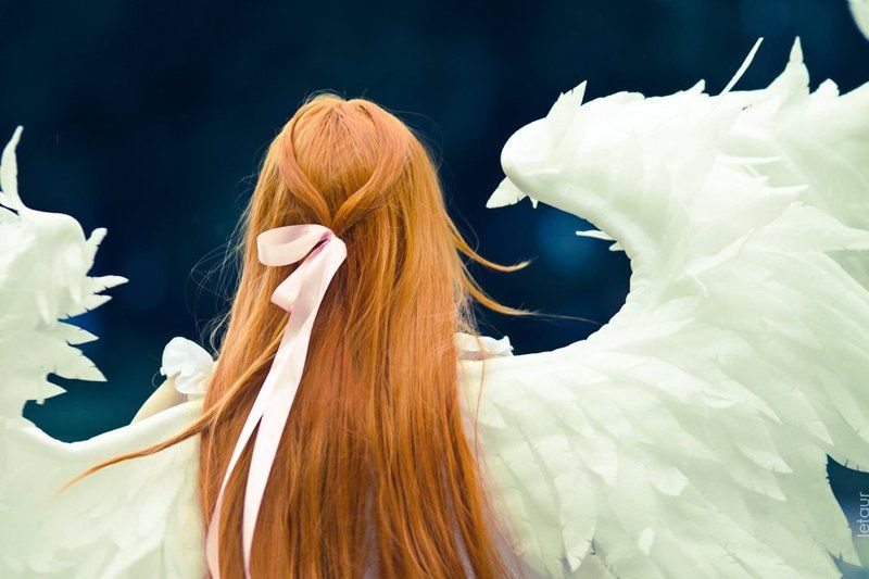 ангел, крылья, длинные, рыжие, волосы, ленточка photo preview