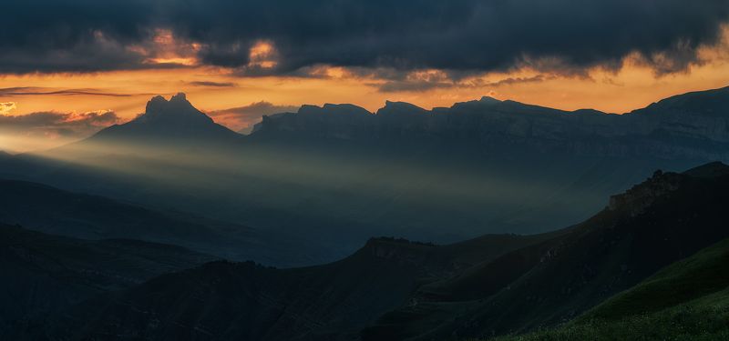 кабардино-балкария, кавказ, горы, закат, панорама, ***photo preview