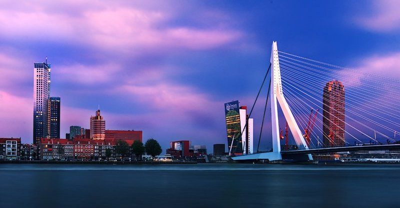 роттердам, голландия, нидерланды, мост, здания Малиновый закат.photo preview