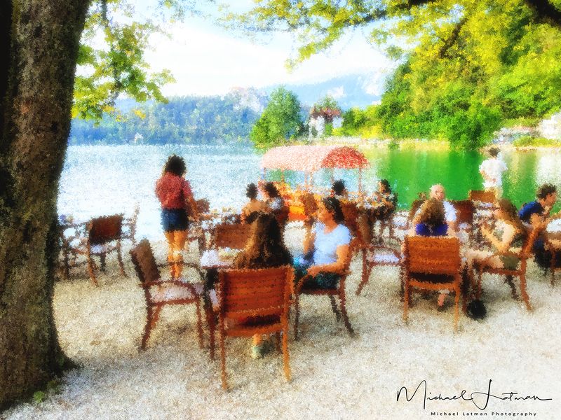 Tea party by the lake Bled. Impressionistic\'s view.photo preview