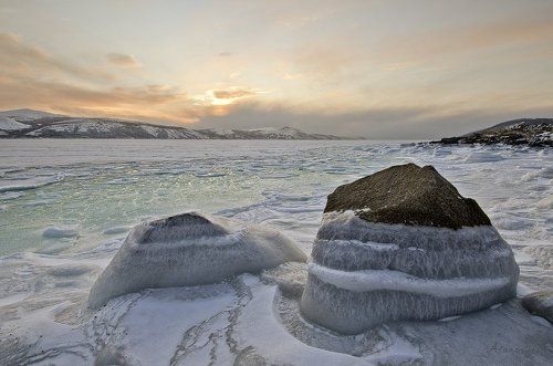 Охотское море заковано льдами, А все полыньи затянуло шугой. ...