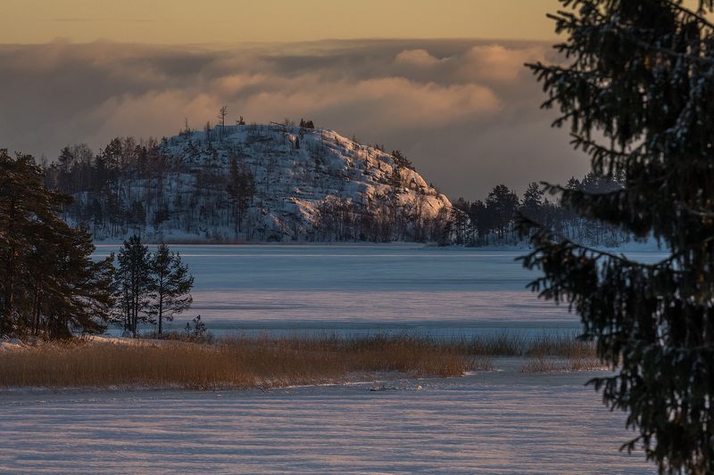 ладога, карелия, ладожское озеро, ладожские шхеры, зима, мороз, закат Чугунное небоphoto preview