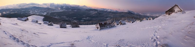 карпаты, утро, зима winter short morning at too long panoramaphoto preview