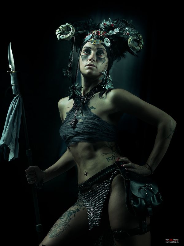 girl, warrior, darkness, spear, horns, skin Dieselphoto preview