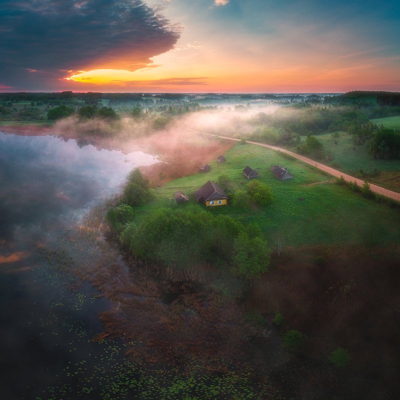 landscape,sunrise,drone,fog,light,lake Latvian morningphoto preview