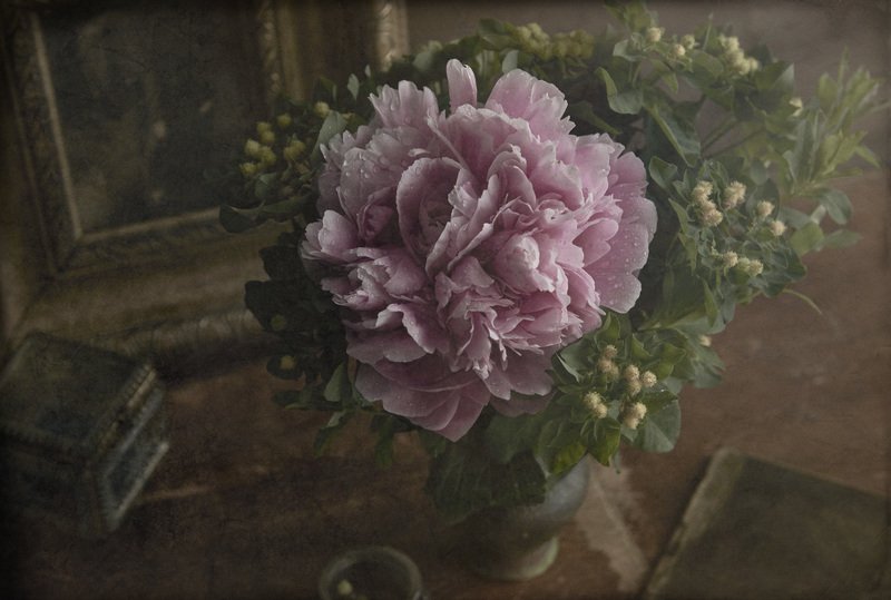 пион, цветок, цветы, цветение, картина, ваза, стол, свет, розовый Пионphoto preview