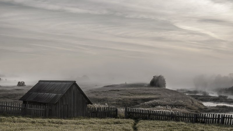 вологодская область, река вожега, деревня коневка,утро, туман Утро туманноеphoto preview