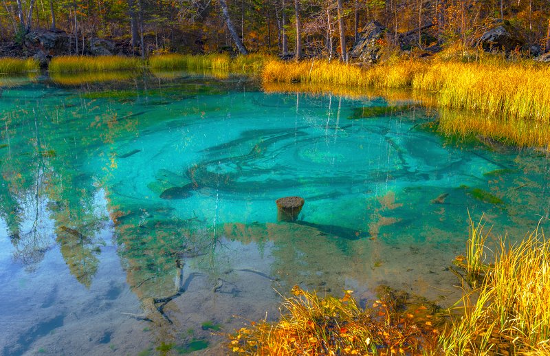 горный алтай, осень, гейзеровое озеро Виден лик в бирюзеphoto preview