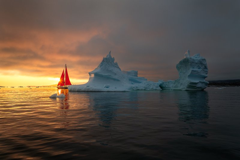 greenland, sailing, sunset, summer, iceberg Into The Darkphoto preview