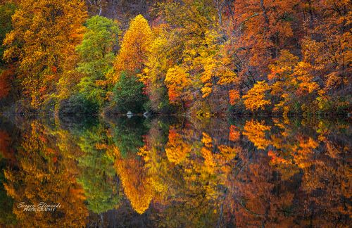 Incredible autumn reflections of Bear Mountain, New York