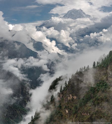 Nilgiri Summit. Monsoon time in Nepal. Captured near Tikot village. Mohare Danda trek