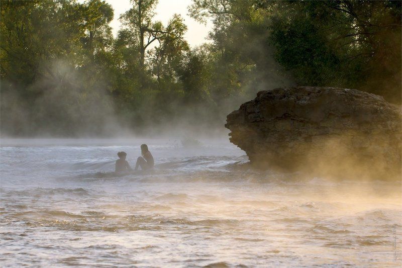 перекат, красивая меча, река, утро, туман, вода Утреннее купаниеphoto preview