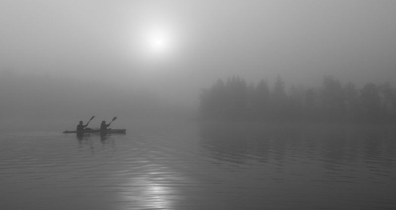байдарка, туман, озеро, карелия, рассвет В туманеphoto preview