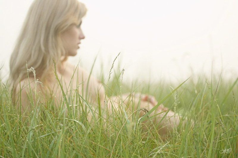 девушка, роса, трава, утро, туман Свежесть утра...photo preview