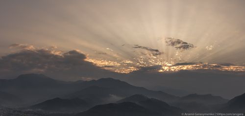 Sunrise in the Himalayas Panoramic view