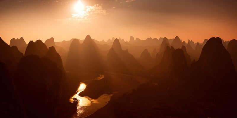 china, guilin, xingping, li, river, carst, mountains, sunset Sunset over Li riverphoto preview
