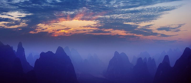china, guilin, li, river, yangdi, sunrise Sunrise over Li Riverphoto preview