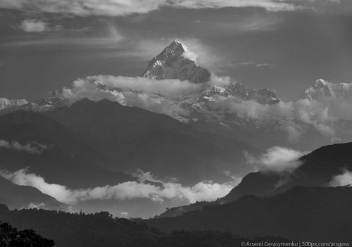 Machapuchare or Fishtail sacred summit in the Himalayas