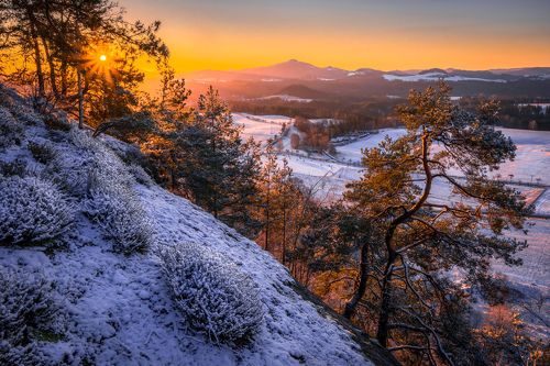Fresh snow sunrise