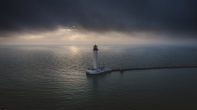 маяк, дрон, одесса, море Lighthouse in dark moodphoto preview