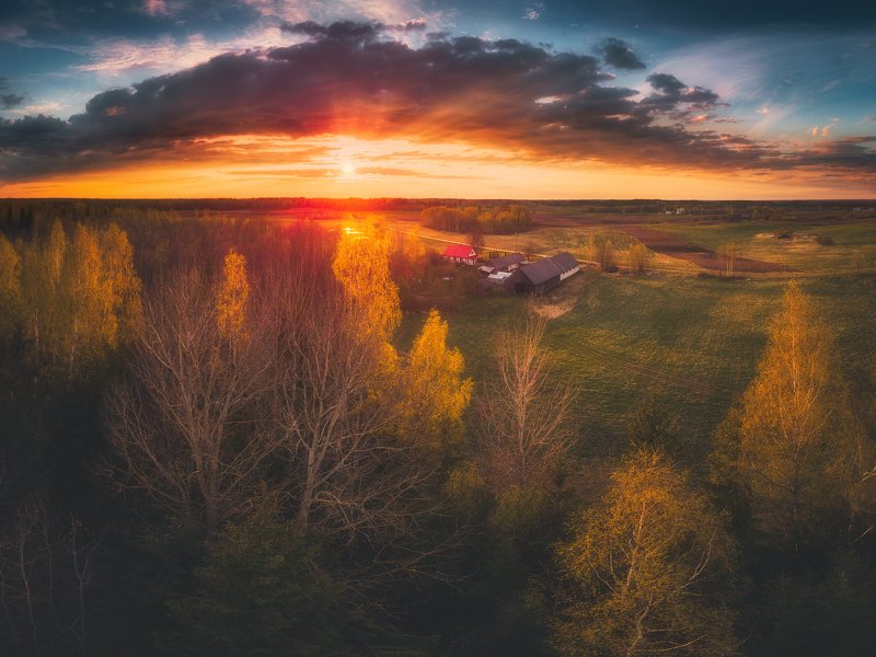 drone,landscape,sunset,panorama,clouds,spring,beautiful My childhood home photo preview
