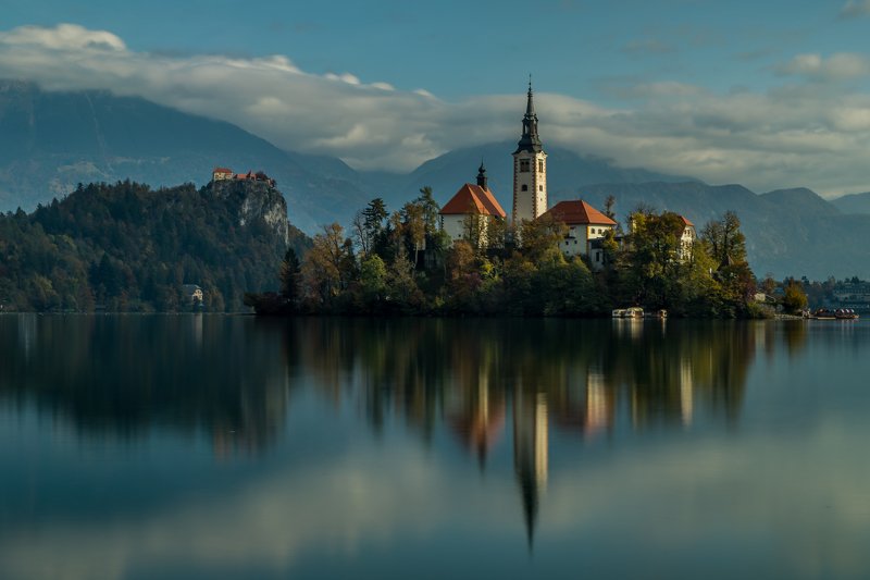 bled, lake, water, castle, landscape, church, long exposure, smooth, architecture, Bled churchphoto preview