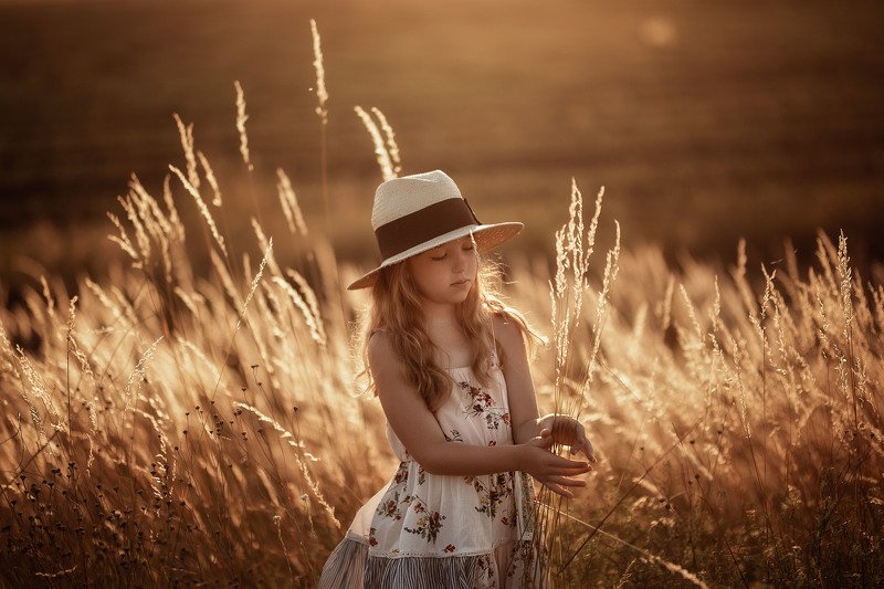 Света пшеничная. Коричневые волосы девушка, шляпа, пшеничное поле, лето. Детские летние вечерние картинки. Фото дети социальные девочка закат. Нейросеть девушка в шляпе на лугу без лица.