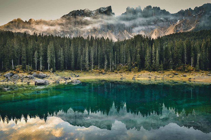 Пейзаж Италия Рассвет Горы Озеро Зеркало природыphoto preview