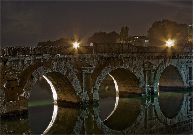 италия, мост тиберия, ночь, римини, foto liubos Мост Тиберия (Ponte di Tiberio)photo preview